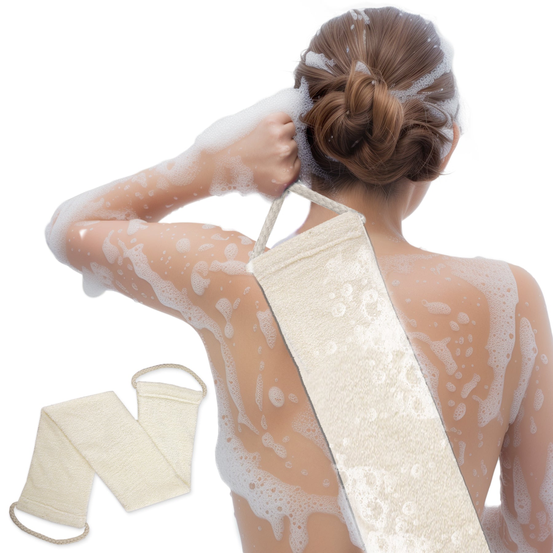 Premium Bamboo Fiber Exfoliating Body Scrubber Towel - Beige