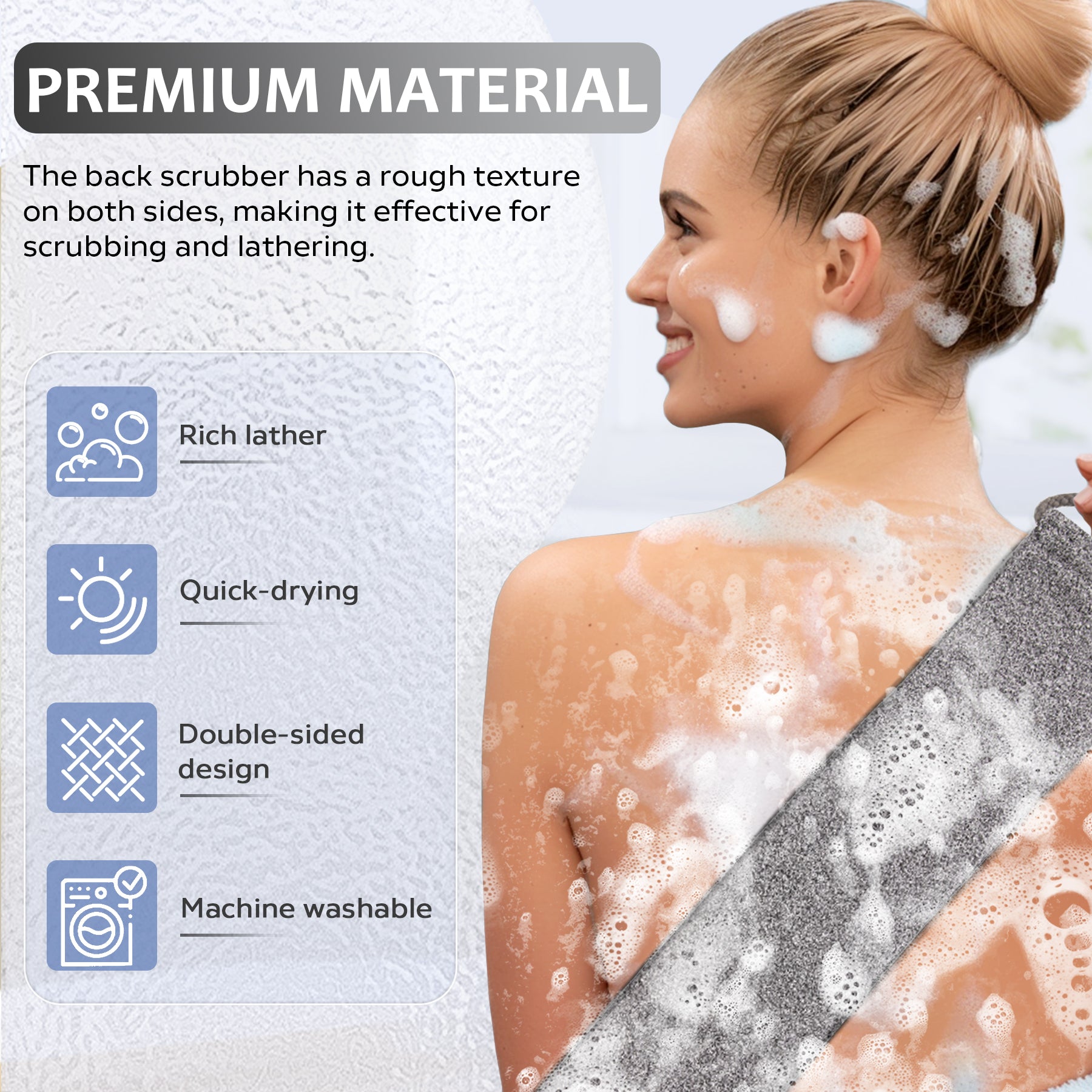 Premium Bamboo Fiber Exfoliating Body Scrubber Towel - Beige