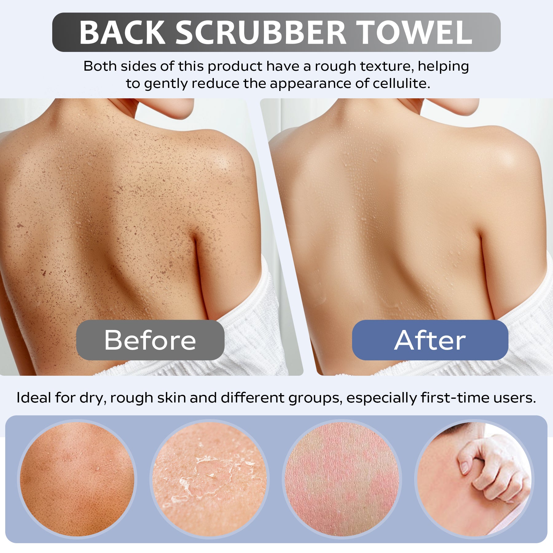 Premium Bamboo Fiber Exfoliating Body Scrubber Towel - Beige